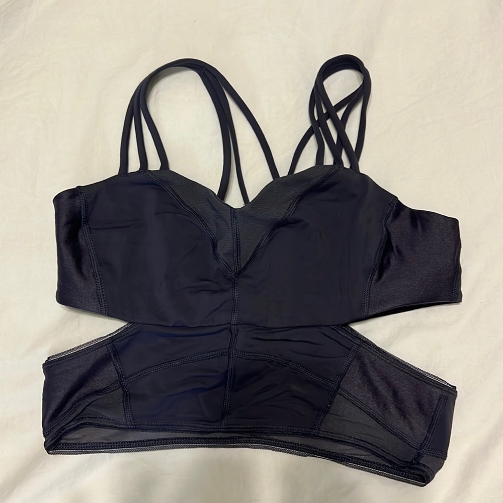 Lululemon Purple Mesh Cut Out Cropped Top Sports Bra
